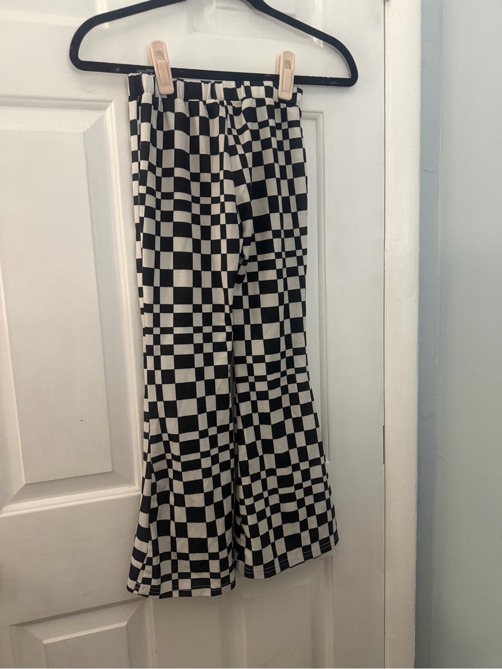 SHEIN Black & White Checkered Flared Pants